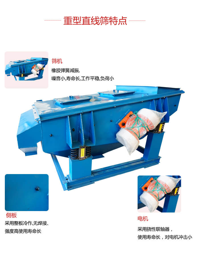 重型直線篩：篩機(jī)，側(cè)板，電機(jī)展示圖