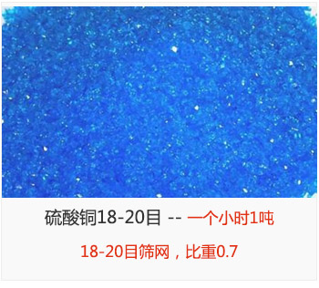 篩分18-20目的硫酸銅 產(chǎn)量一個(gè)小時(shí)1噸，采用18-20目篩網(wǎng)，比重0.7