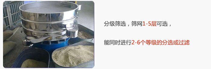 分級篩選，可篩1至5層篩網(wǎng)，能同時進行2至6個等級的分選或過濾