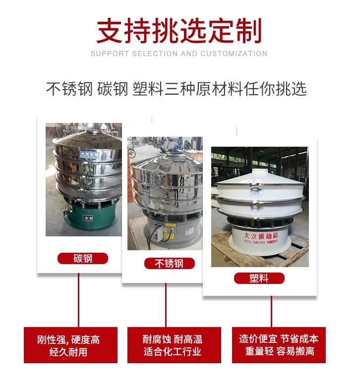 旋振篩可配置一到四層的篩網(wǎng)。旋振篩的篩分效率高，篩分精度高，篩分率高達(dá)96%。