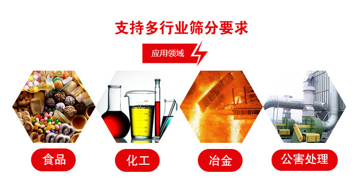 旋振篩適用的行業(yè)：食品行業(yè)，化工行業(yè)，冶金行業(yè)，公害處理等。