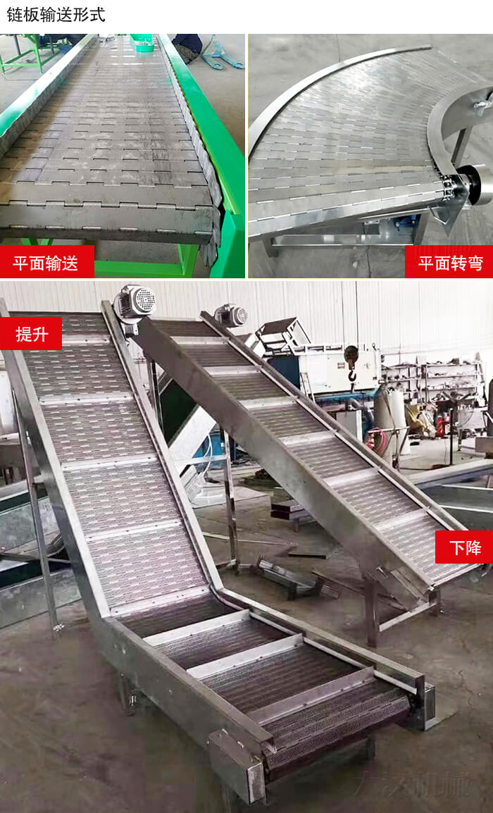 鏈板輸送機(jī)平面輸送，平面拐彎，提升等運(yùn)行現(xiàn)場圖片